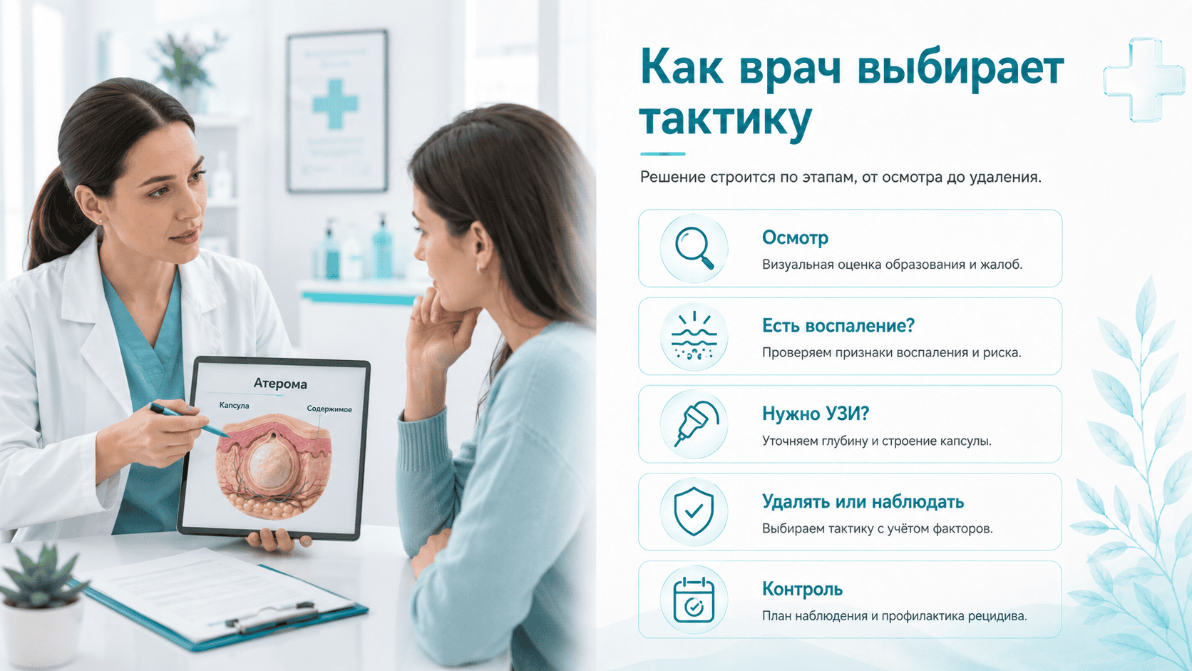 Как врач выбирает тактику лечения атеромы